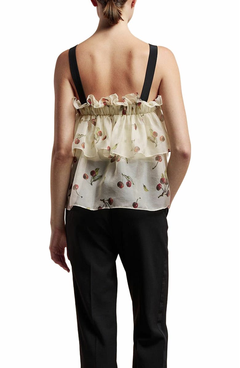 Rebecca Taylor Cherry Tiered Organza Top, Alternate, color, Cherry Print Ivory Combo