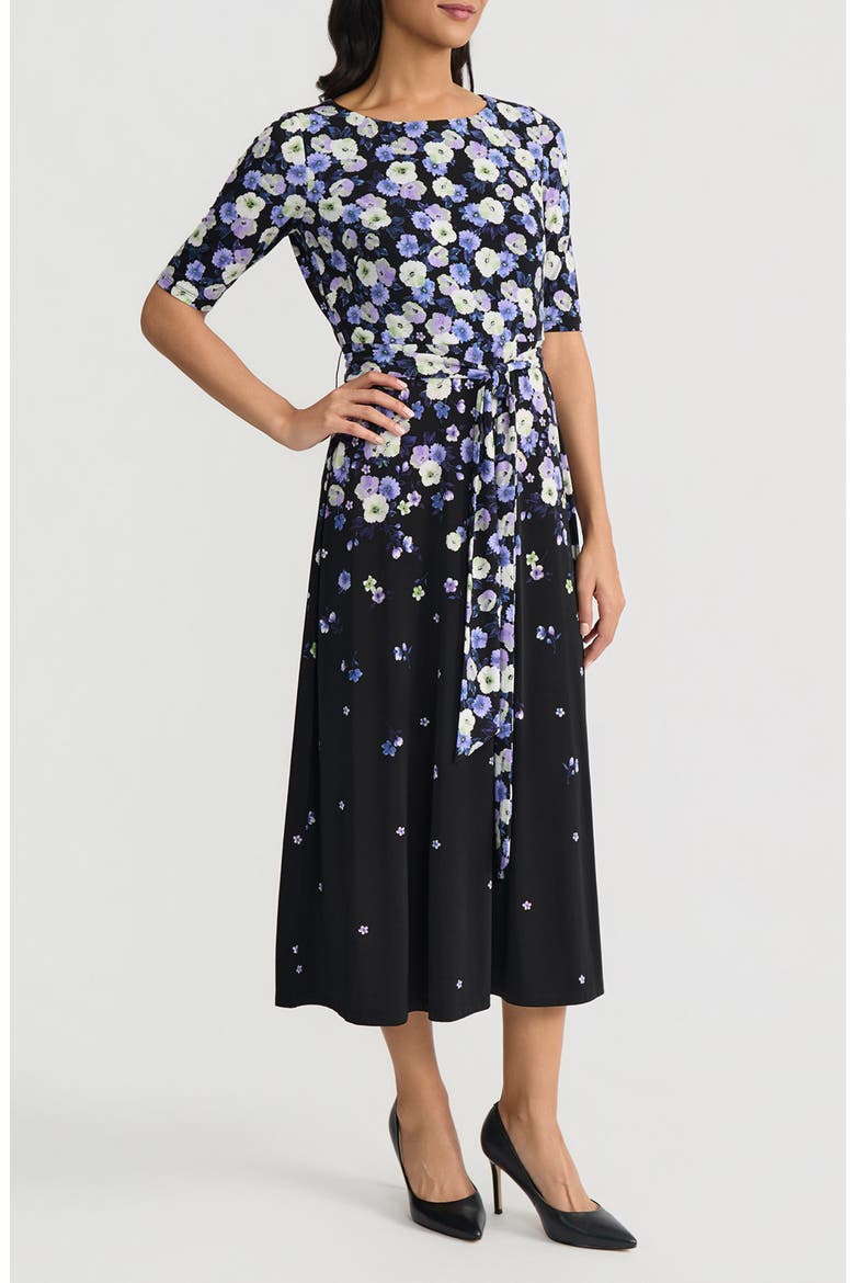 Floral Print A-Line Midi Dress, Alternate, color, BLACK MULTI