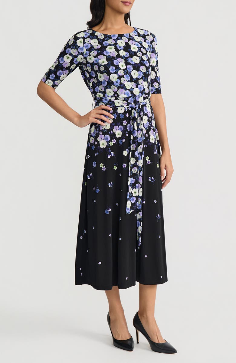 KASPER Floral Print A-Line Midi Dress, Alternate, color, Black Multi