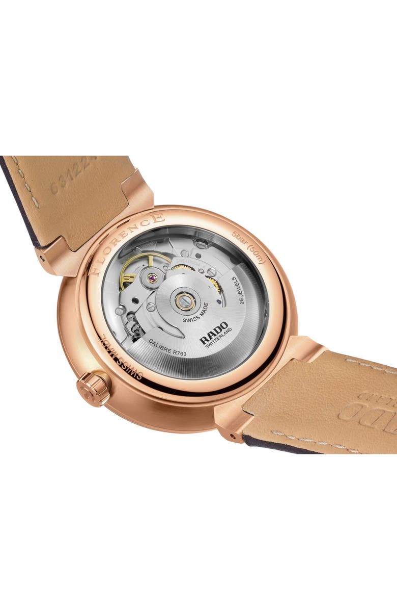 RADO Florence Automatic Leather Strap Watch, 39mm, Alternate, color, Brown