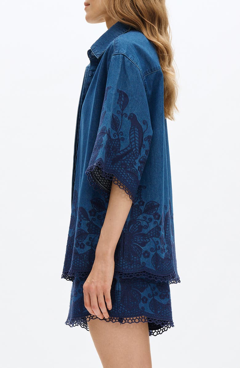 Bayeas Embroidered Denim Shirt, Alternate, color, Darktide