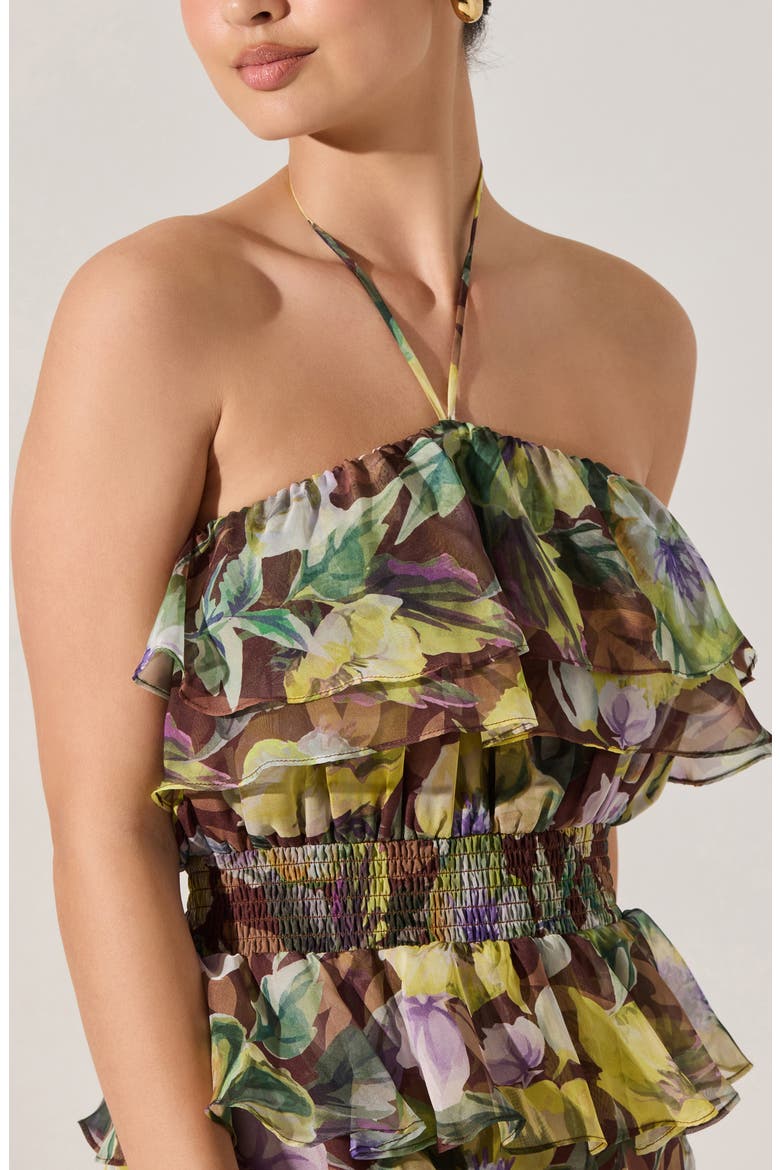 Elena Floral Print Chiffon Halter Dress, Alternate, color, BROWN YELLOW FLORAL