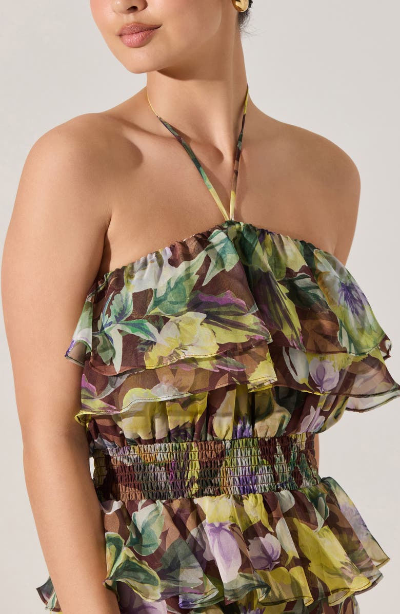ASTR the Label Elena Floral Print Chiffon Halter Dress, Alternate, color, Brown Yellow Floral