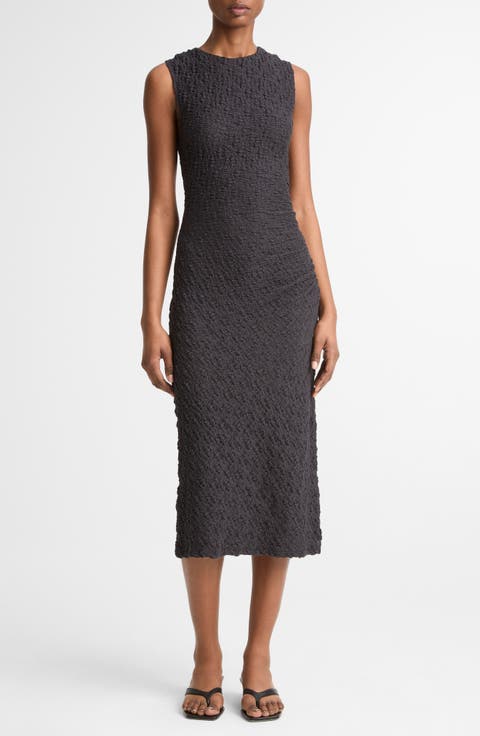 Textured Ruched Side Strapless Dress
