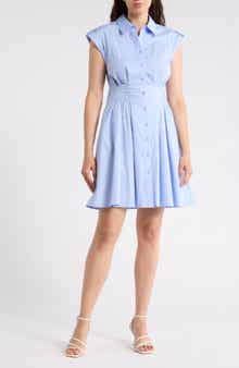 Eliza J Cap Sleeve Cotton Fit & Flare Shirtdress