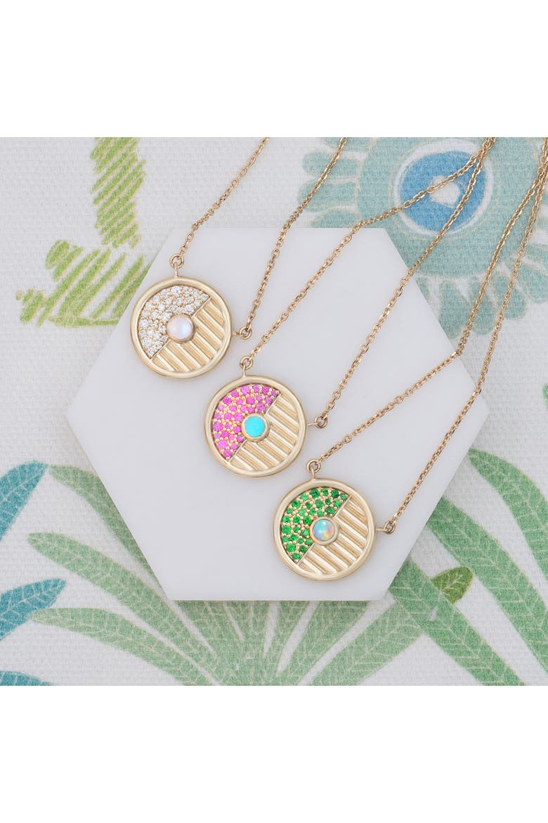 Found Small Disk Pendant Necklace, Alternate, color, Pink Sapphire & Turquoise-Gold