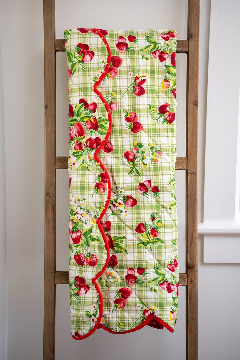 Strawberry Gingham Throw, Alternate, color, Green
