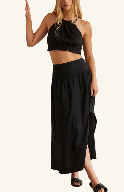 Linen Blend Halter Top & Maxi Skirt Set