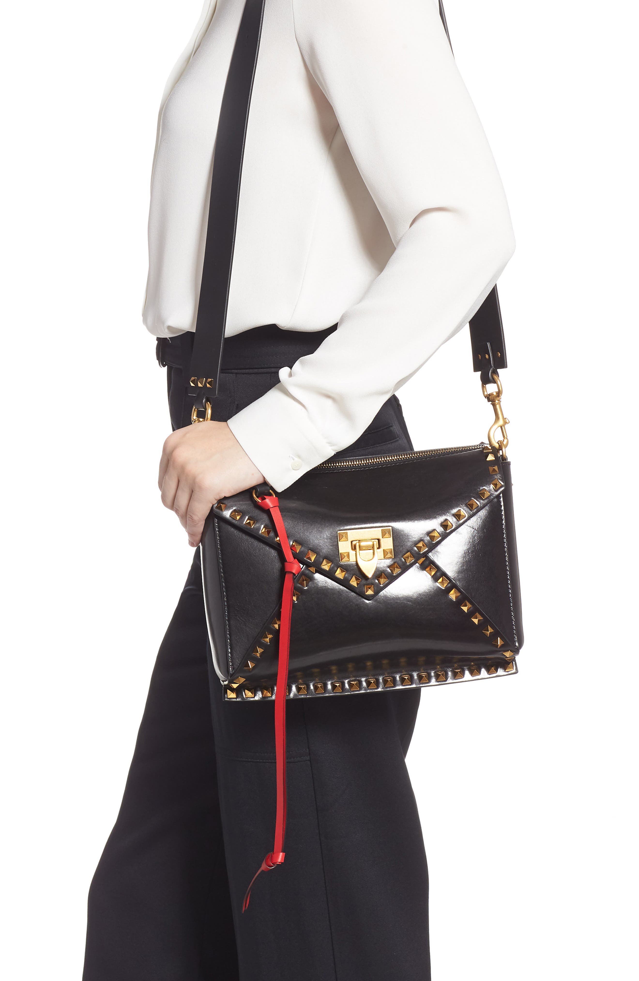 Valentino Garavani Medium Rockstud Hype Leather Shoulder Bag, Alternate, color, 