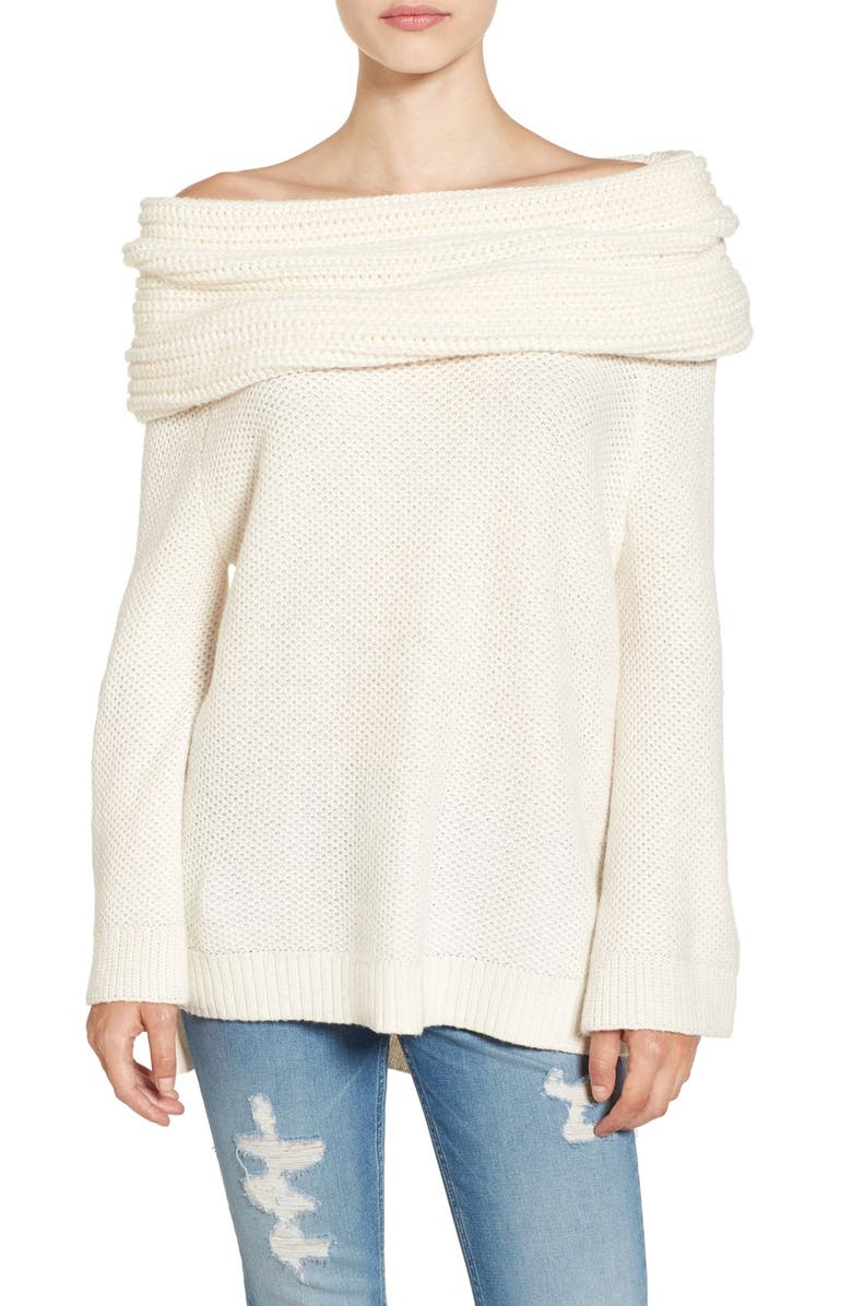 Sun & Shadow Cowl Off the Shoulder Sweater, Main, color, Ivory Eggnog