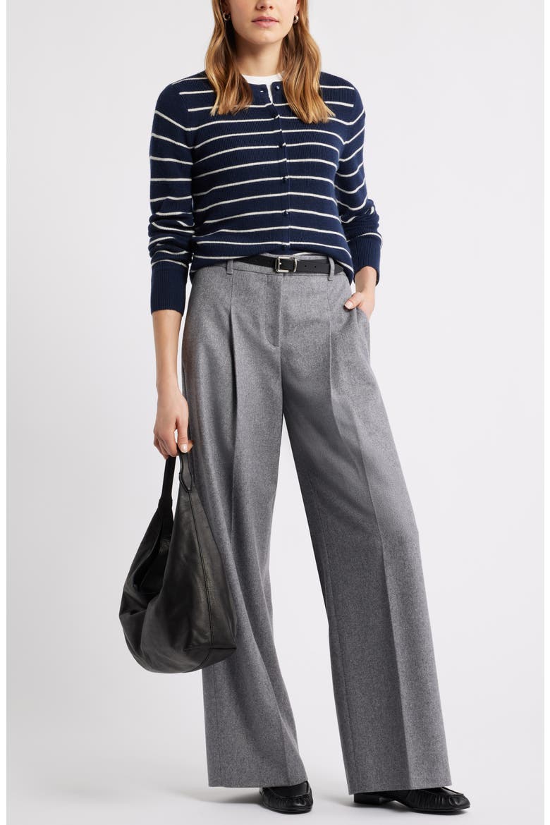 Crewneck Merino Wool Blend Cardigan, Alternate, color, NAVY- IVORY LUCILLE STRIPE