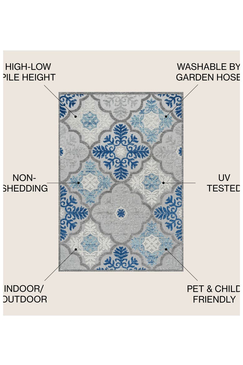 Cassis Ornate Ogee Trellis Indoor/Outdoor Area Rug, Alternate, color, Light Gray/Blue
