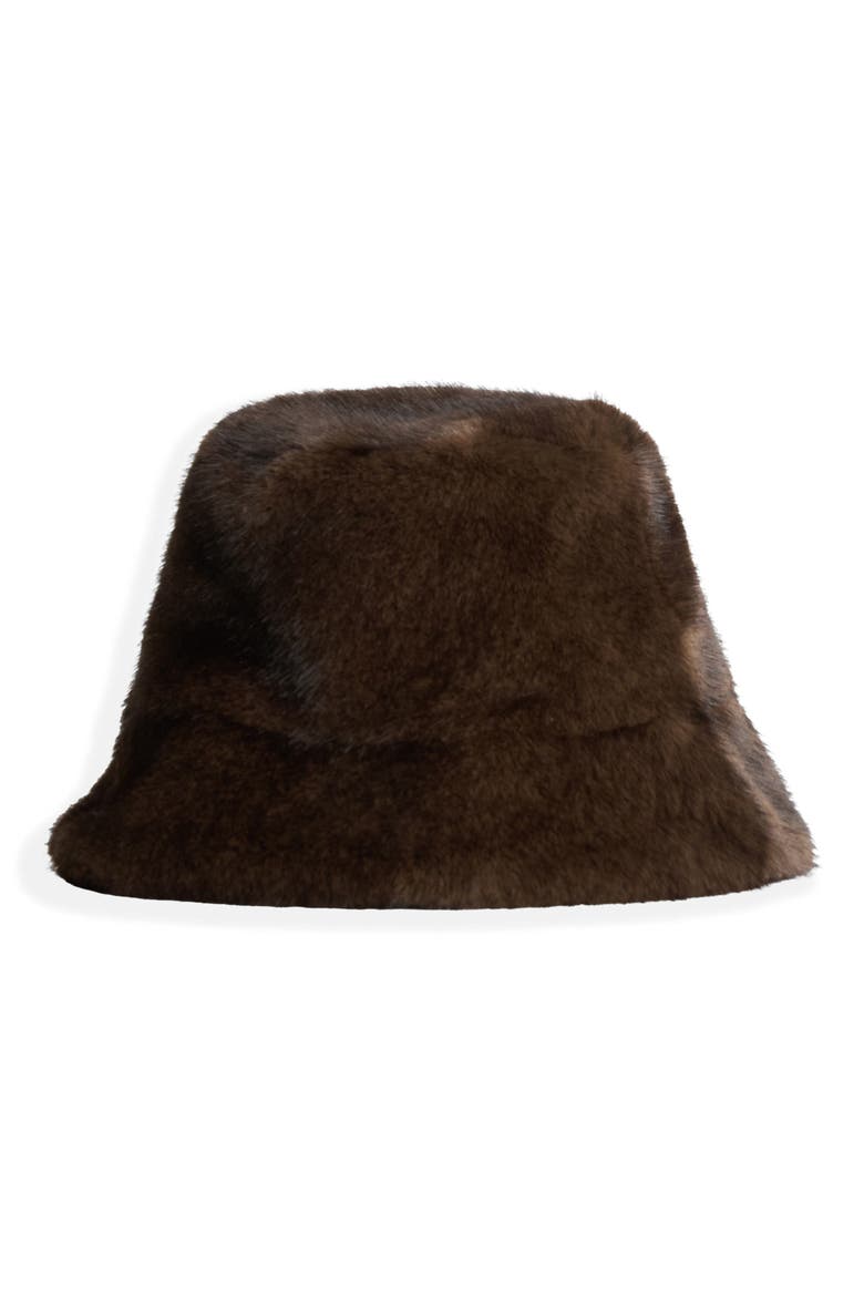 Dani Faux Fur Bucket Hat, Main, color, BROWN