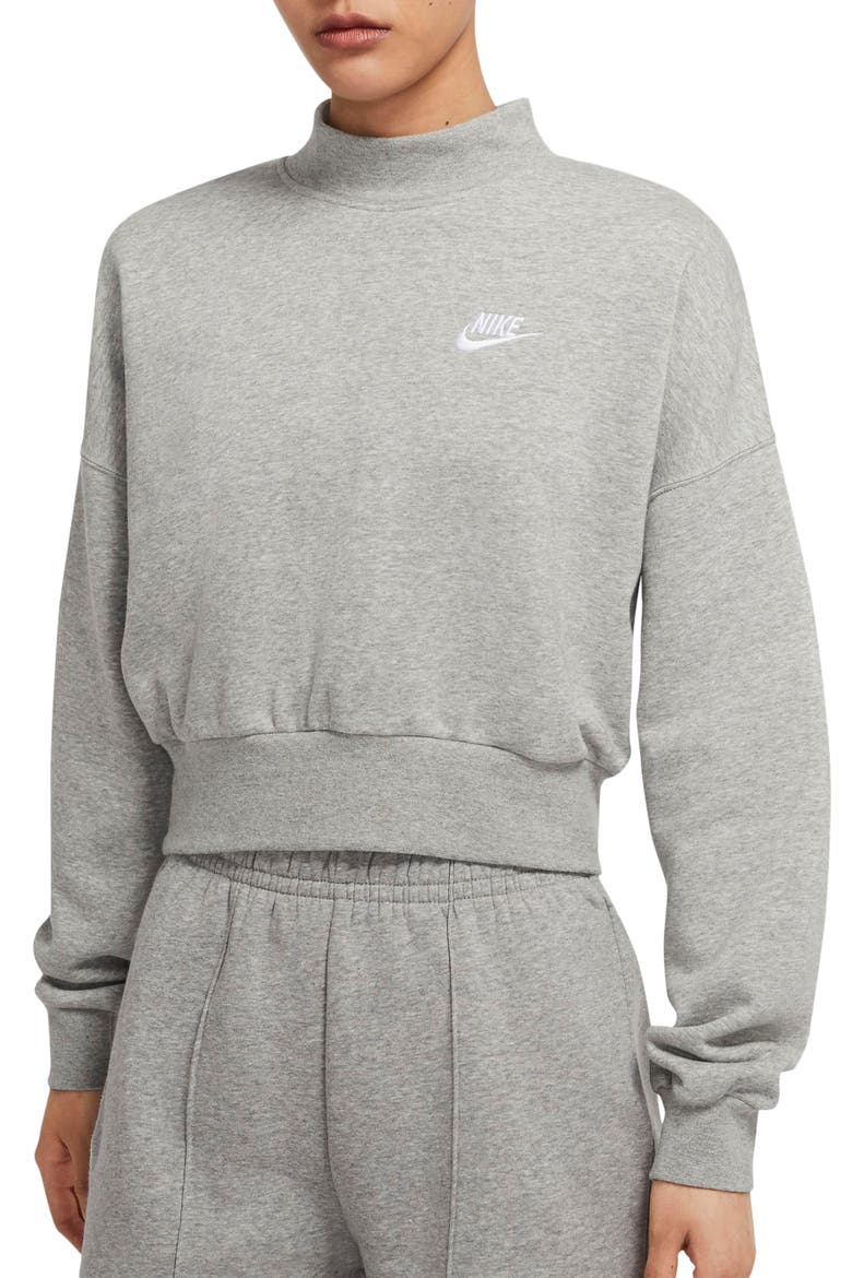 Sportswear Essential Fleece Mock Neck Sweatshirt, Main, color, DARK GREY HEATHER/ WHITE