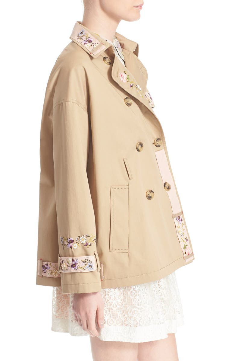 RED Valentino Floral Embroidered Trench Coat, Alternate, color, 