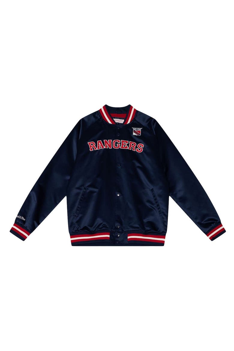 Men's Mitchell & Ness Navy New York Rangers Satin Full-Snap Varsity Jacket, Alternate, color, Navy