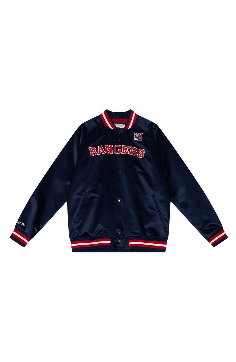 Mitchell & Ness Men's Mitchell & Ness Navy New York Rangers Satin Full-Snap Varsity Jacket, Alternate, color,