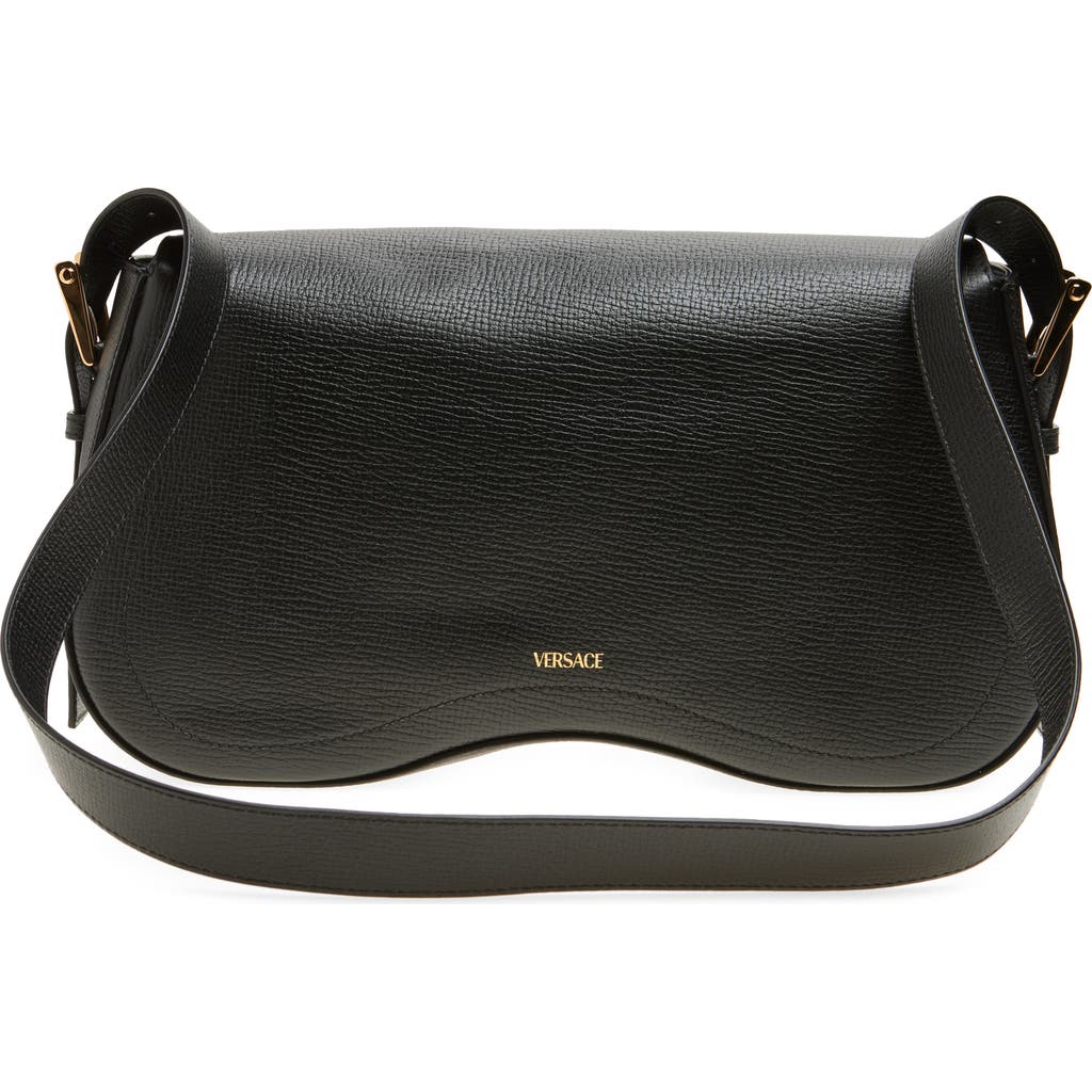 Versace Medusa Faux Leather Shoulder Bag In Black- Gold