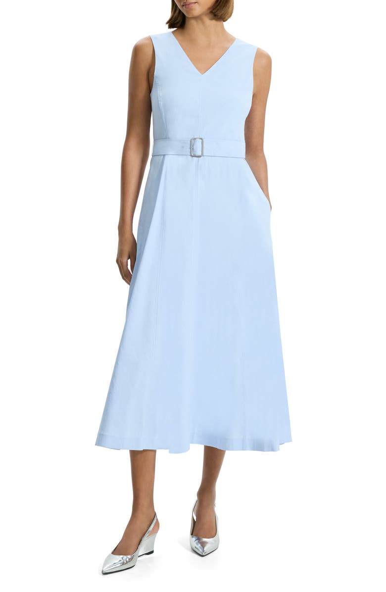 Theory Good Sleeveless A-Line Linen Blend Dress, Main, color,