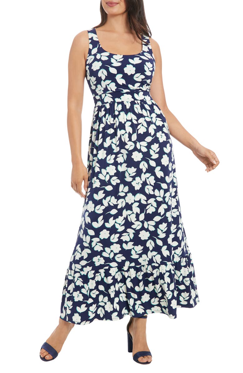 London Times Floral Maxi Dress, Main, color, Navy/ Ivory