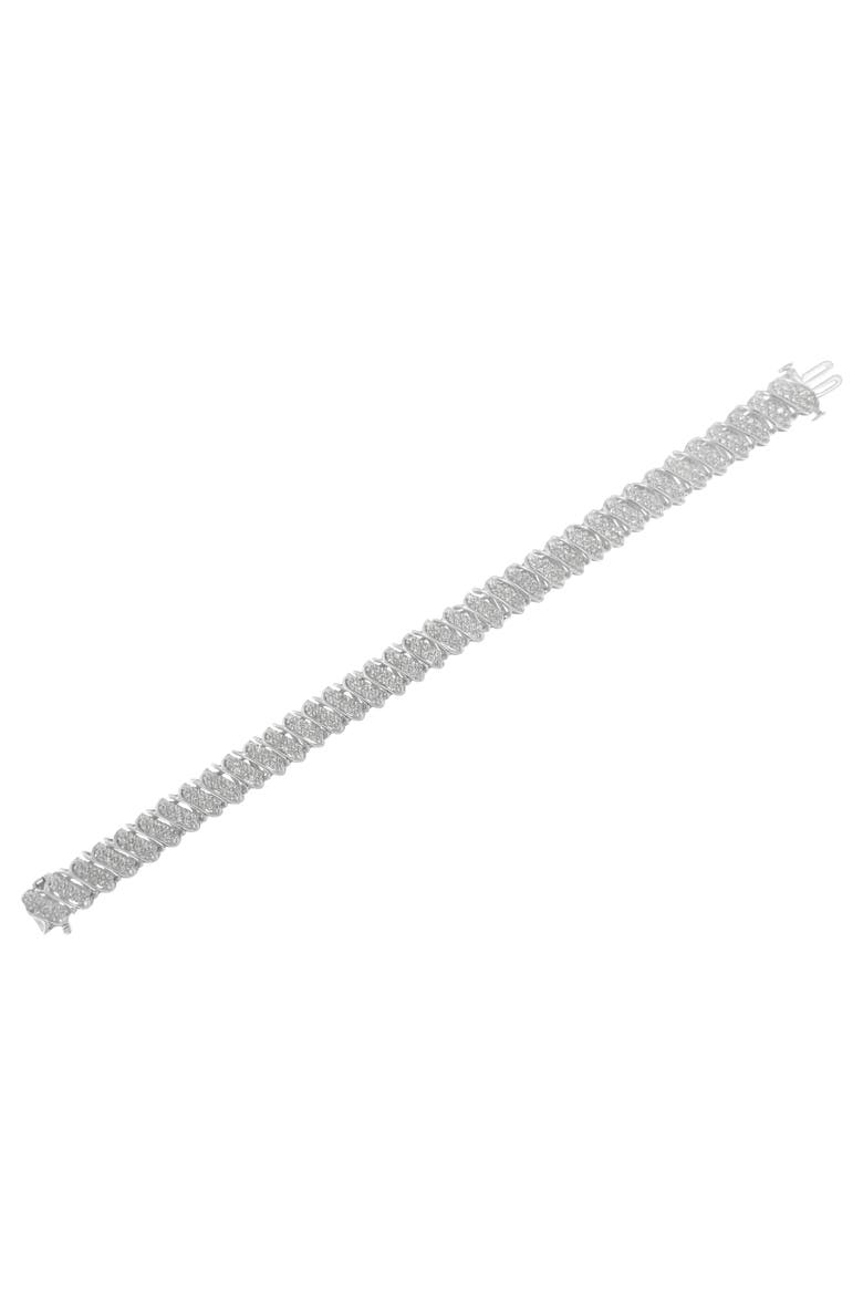 Silver 3.0 Cttw Diamond Multi Row Cluster Slanted Wave Link Tennis Bracelet, Alternate, color, White