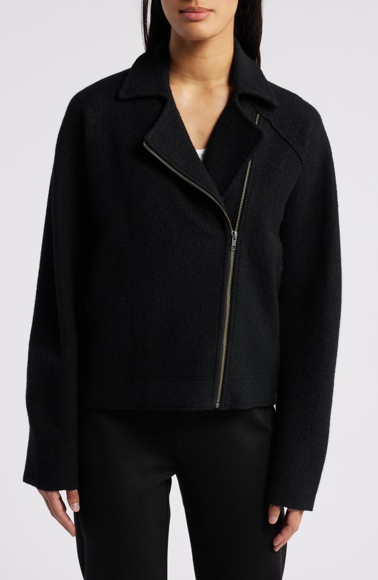 Eileen Fisher Wool Motorcycle Jacket, Alternate, color, Black