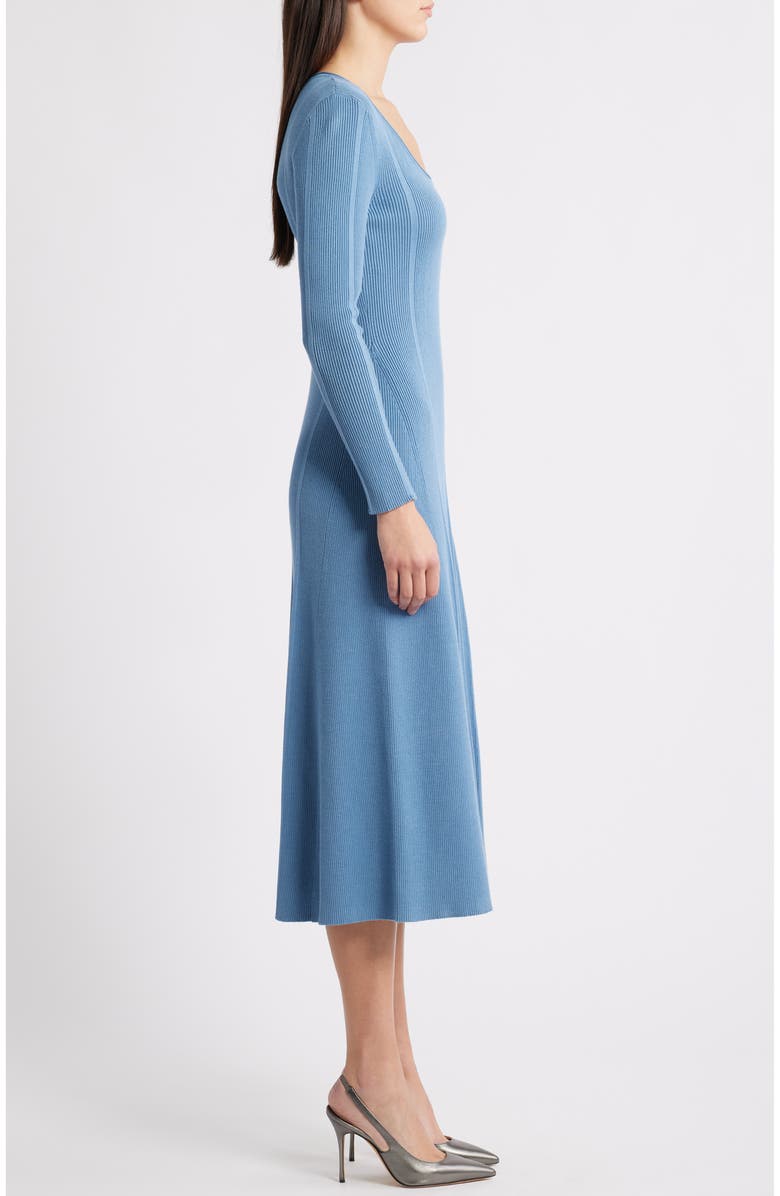 Elie Tahari The Skye Long Sleeve A-Line Dress, Alternate, color, Castle Blue