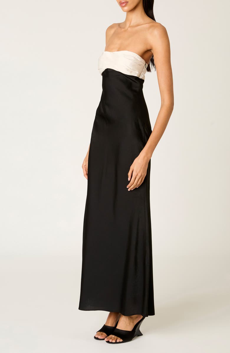 Nia Sunset Strapless Satin Cocktail Dress, Alternate, color, Black