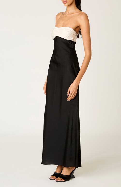 Nia Sunset Strapless Satin Cocktail Dress In Black