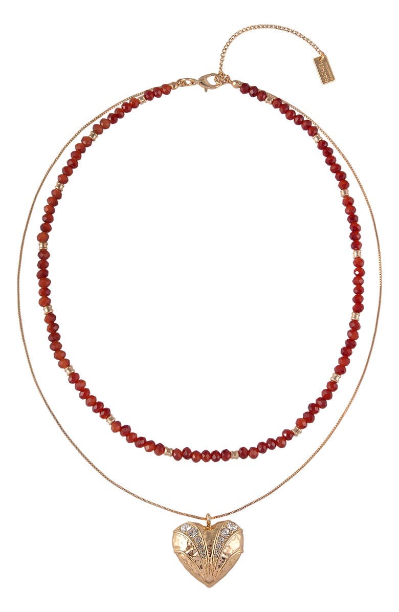 Rachel Roy Heart Pendant Layered Necklace, Main, color, Red