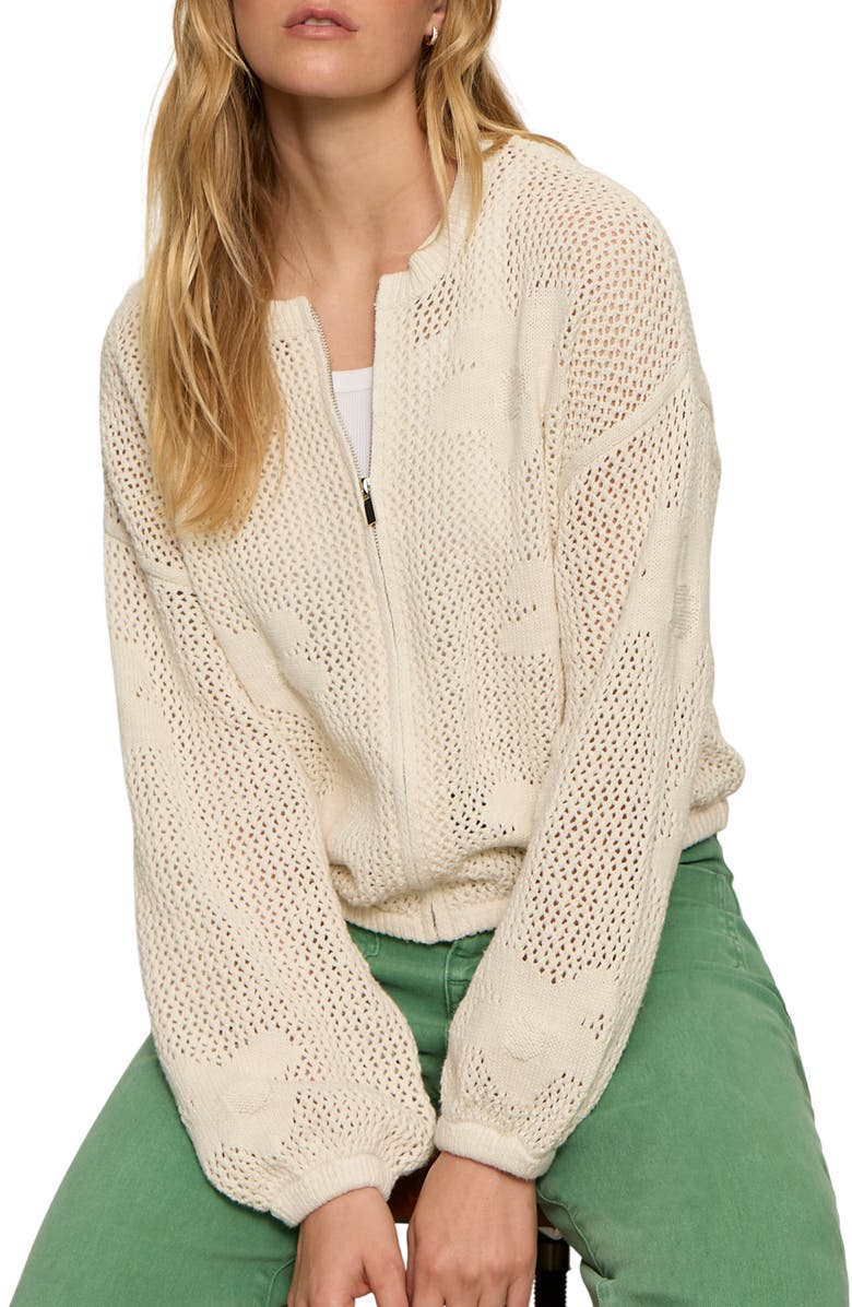 Sanctuary Daily Escape Flower Knit Front Zip Sweater, Alternate, color, Collagen White