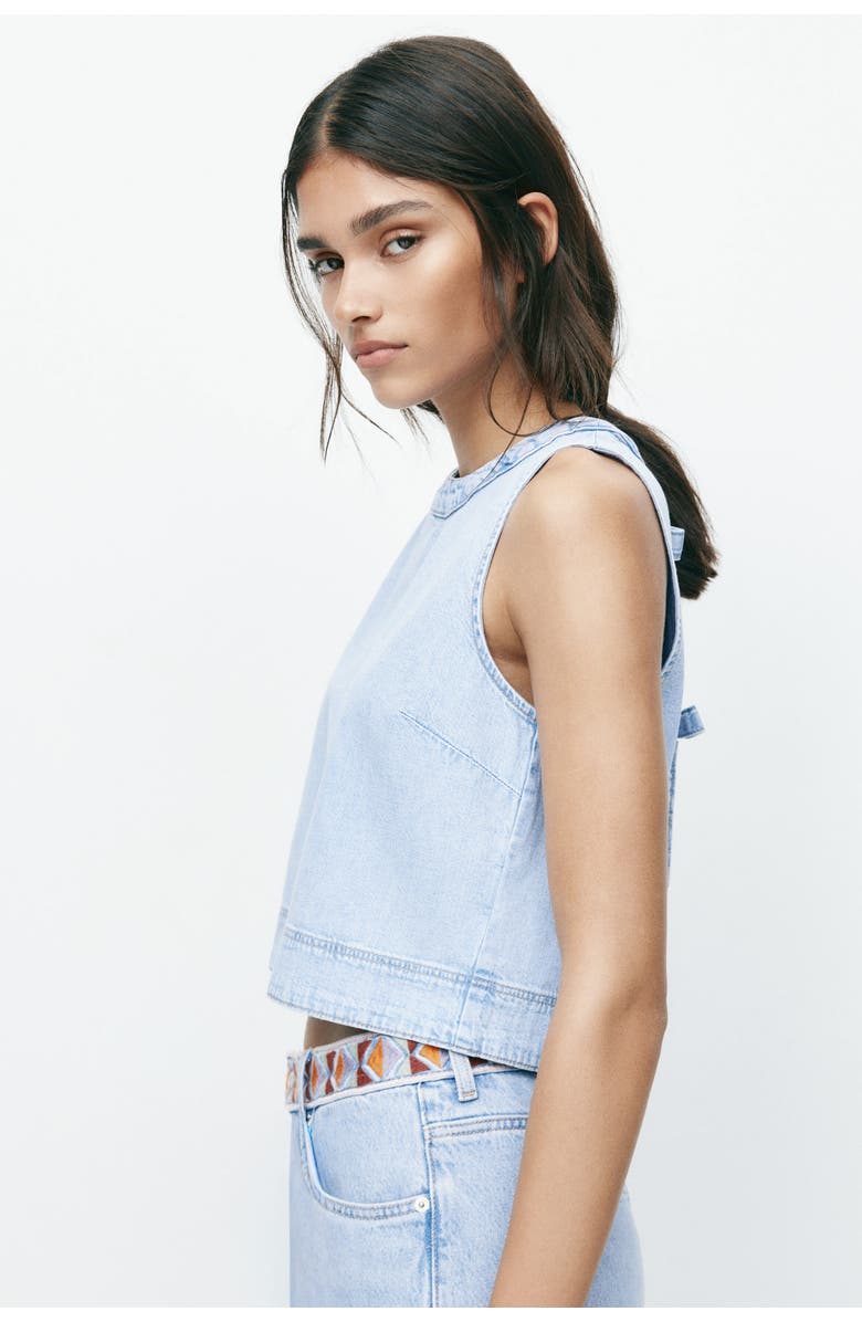 H&M Open-back Denim Top, Alternate, color, Light Denim Blue