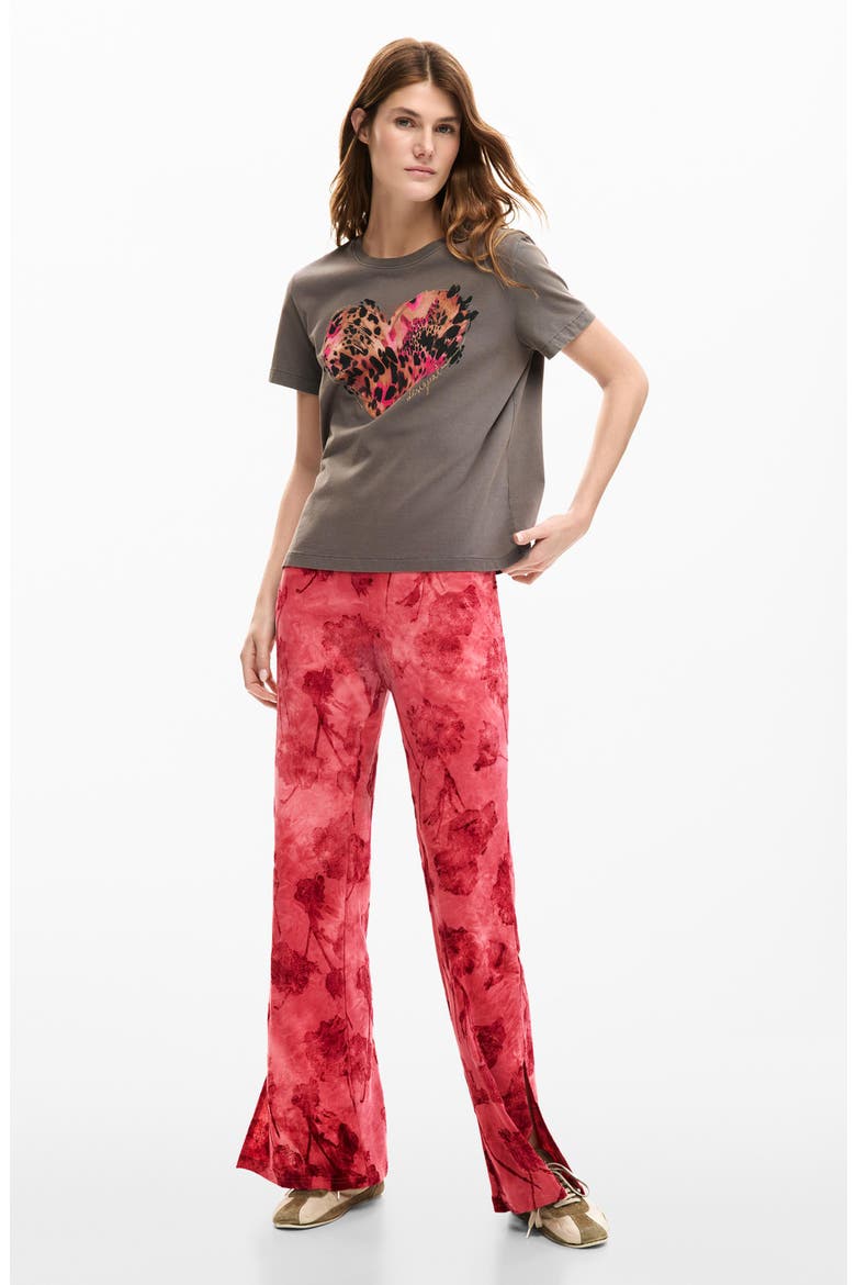Floral Print Flare Pants, Alternate, color, RED