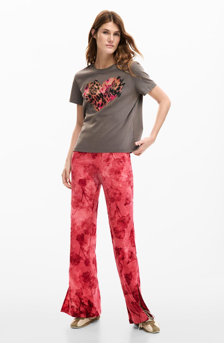 Desigual Floral Print Flare Pants, Alternate, color, Red