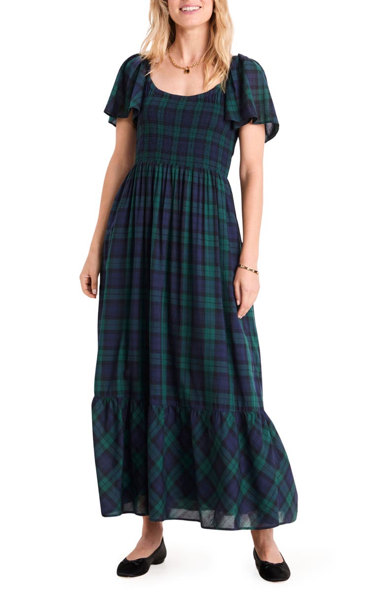 vineyard vines Smocked Flutter Sleeve Maxi Dress, Main, color, 