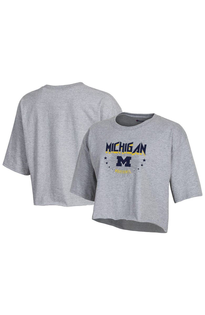 Champion Women's Champion Heather Gray Michigan Wolverines Boyfriend Cropped T-Shirt, Main, color, Heather Gray