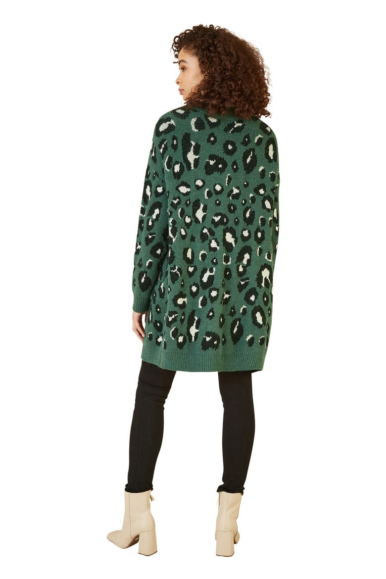 Animal Intarsia Knit Long Cardigan, Alternate, color, Green