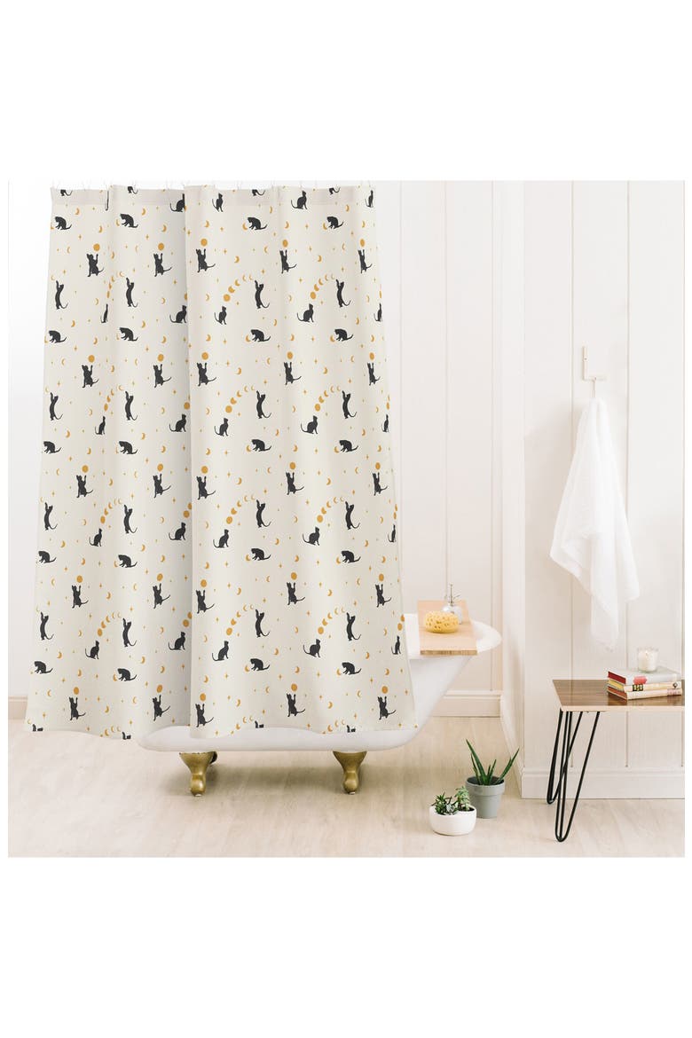 Cat and Moon Shower Curtain, Alternate, color, CREAM