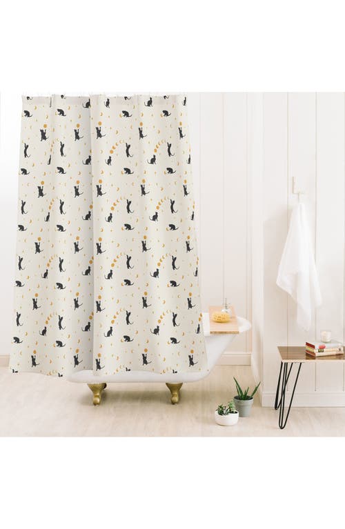 Deny Designs Cat And Moon Shower Curtain In Cream