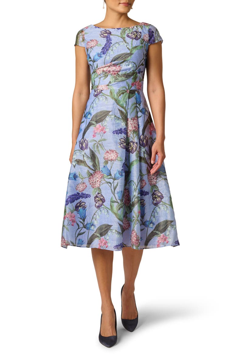 Floral Jacquard Cocktail Dress, Main, color, BLUE MULTI