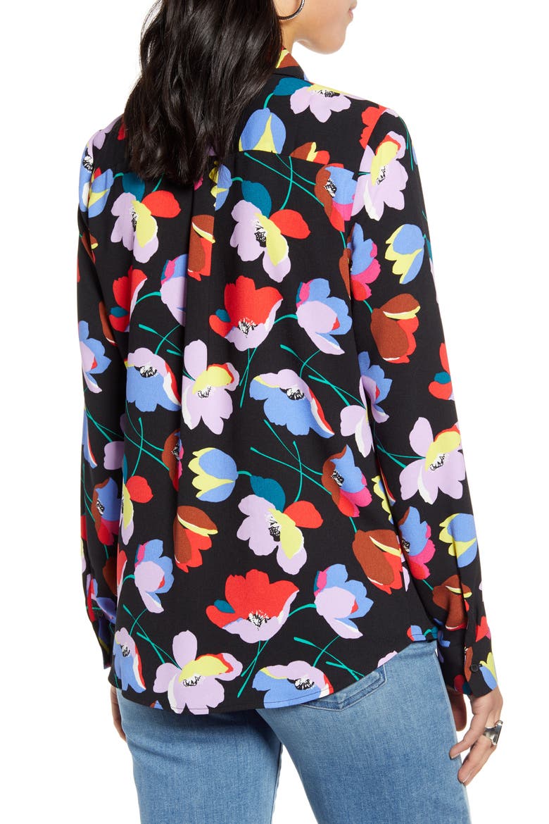 Hidden Button Long Sleeve Blouse, Alternate, color, BLACK MULTI FLORAL