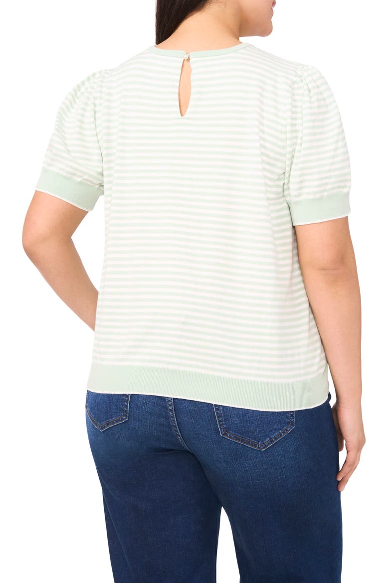 Cotton Stripe Puff Sleeve Sweater, Alternate, color, SLIT GREEN