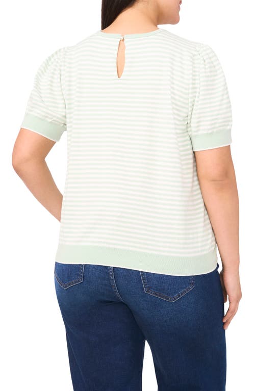 Cece Stripe Puff Sleeve Sweater In Slit Green