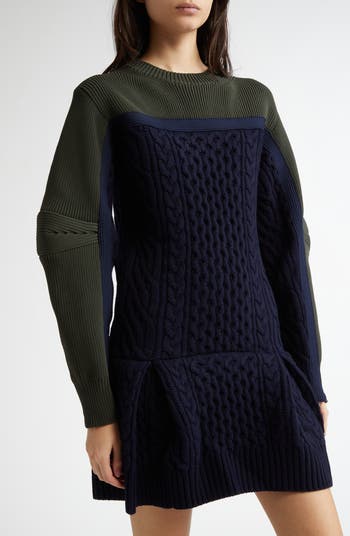 ■sacai■サカイ■Mixed Media Colorblock Wool Sweater Dress■ Sacai Mixed Media Colorblock Long Sleeve Wool Sweater Dress