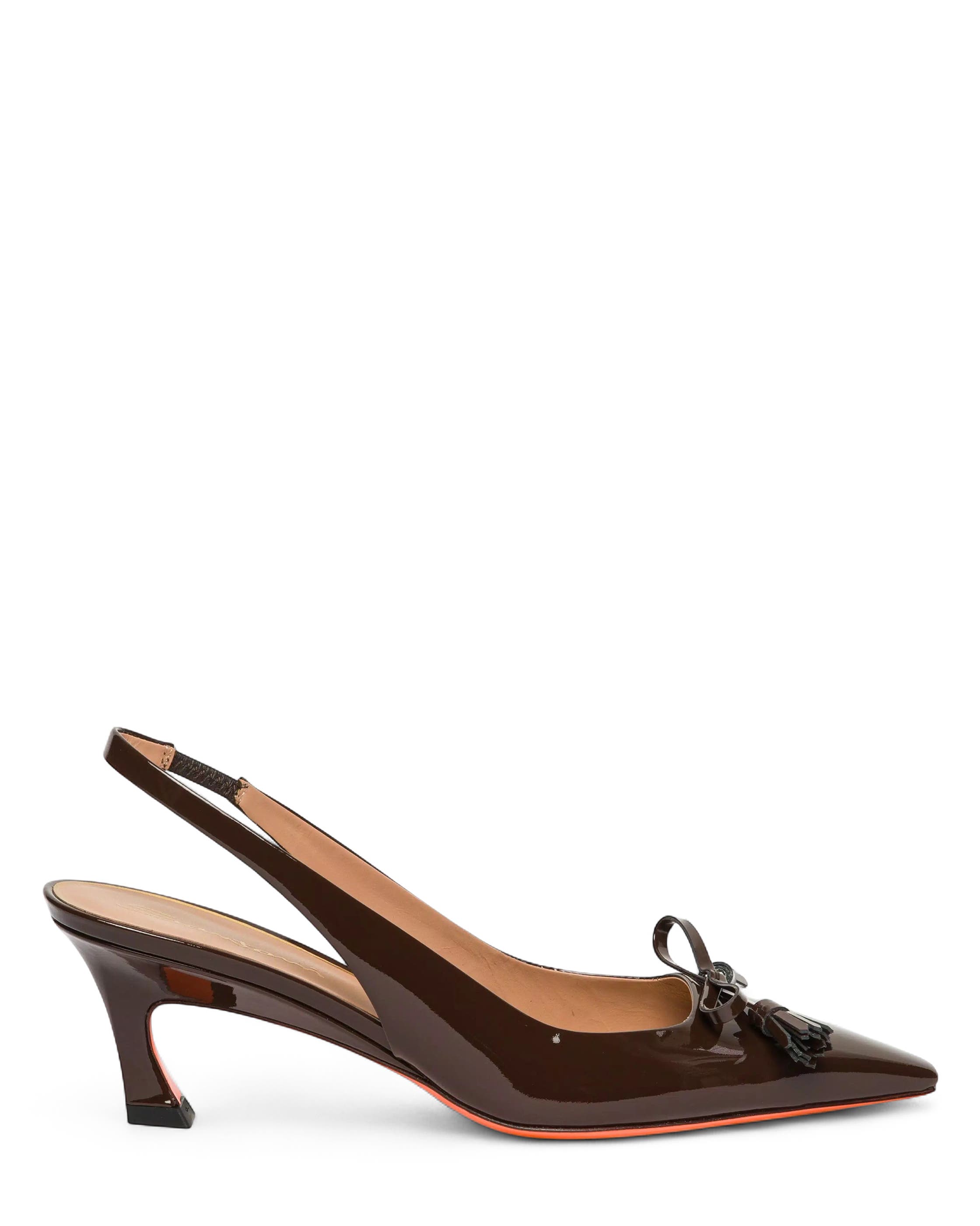 Santoni Patent Leather Mid-Heel Slingback, Main, color, Brown