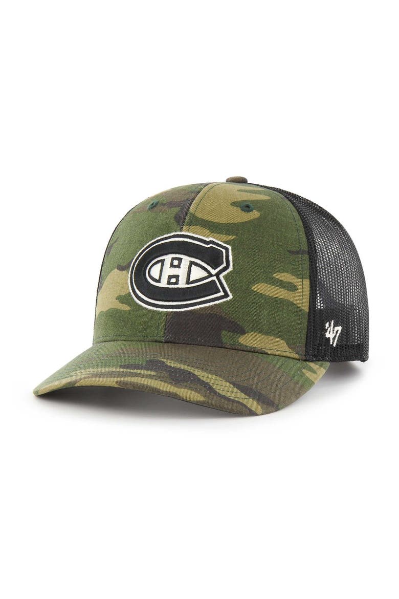 Men's '47 Camo/Black Montreal Canadiens Trucker Snapback Hat, Main, color, Camo
