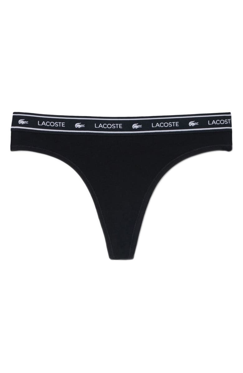Lacoste Stretch Cotton Jersey Thong, Main, color, Black