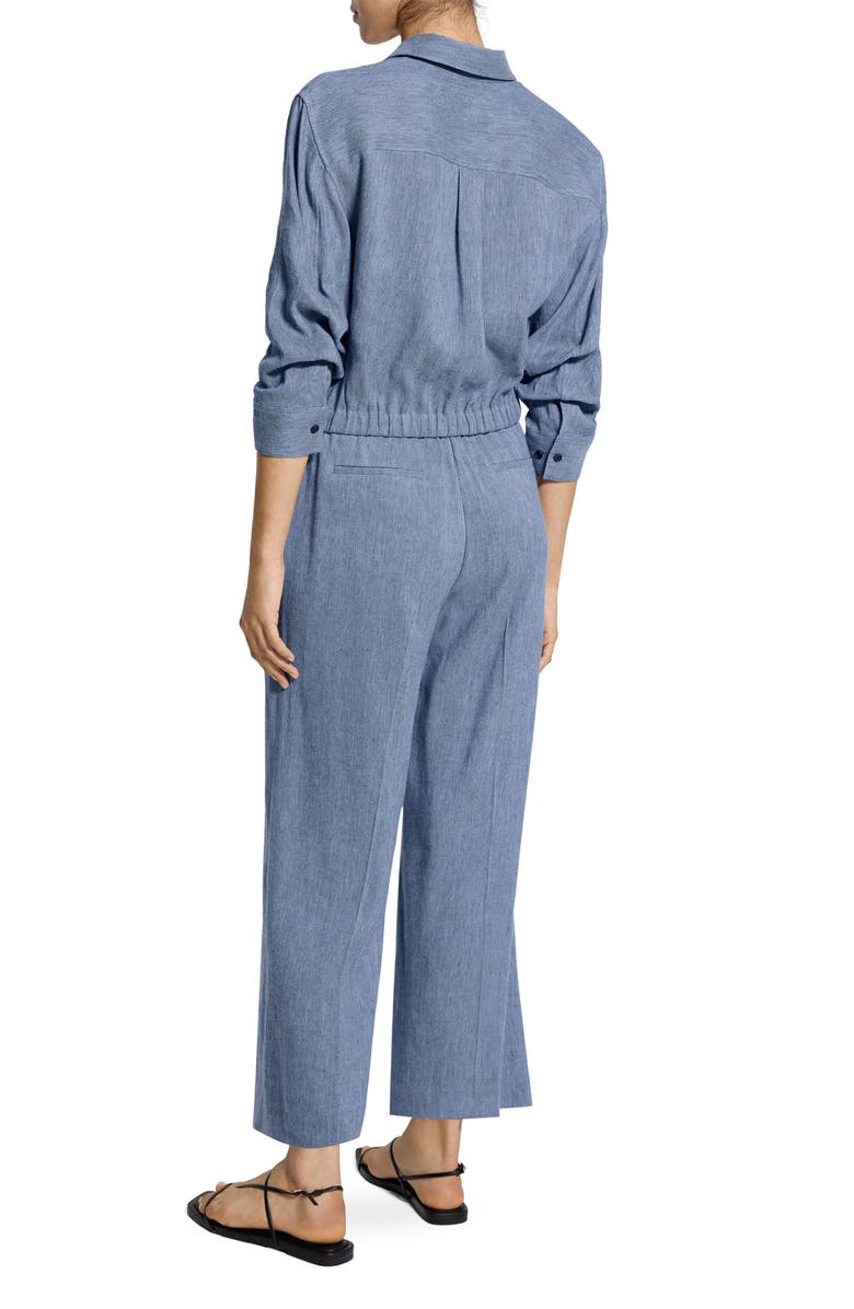 Theory Scrunch Sleeve Chambray Crop Button-Up Top, Alternate, color, Light Denim - Rr4