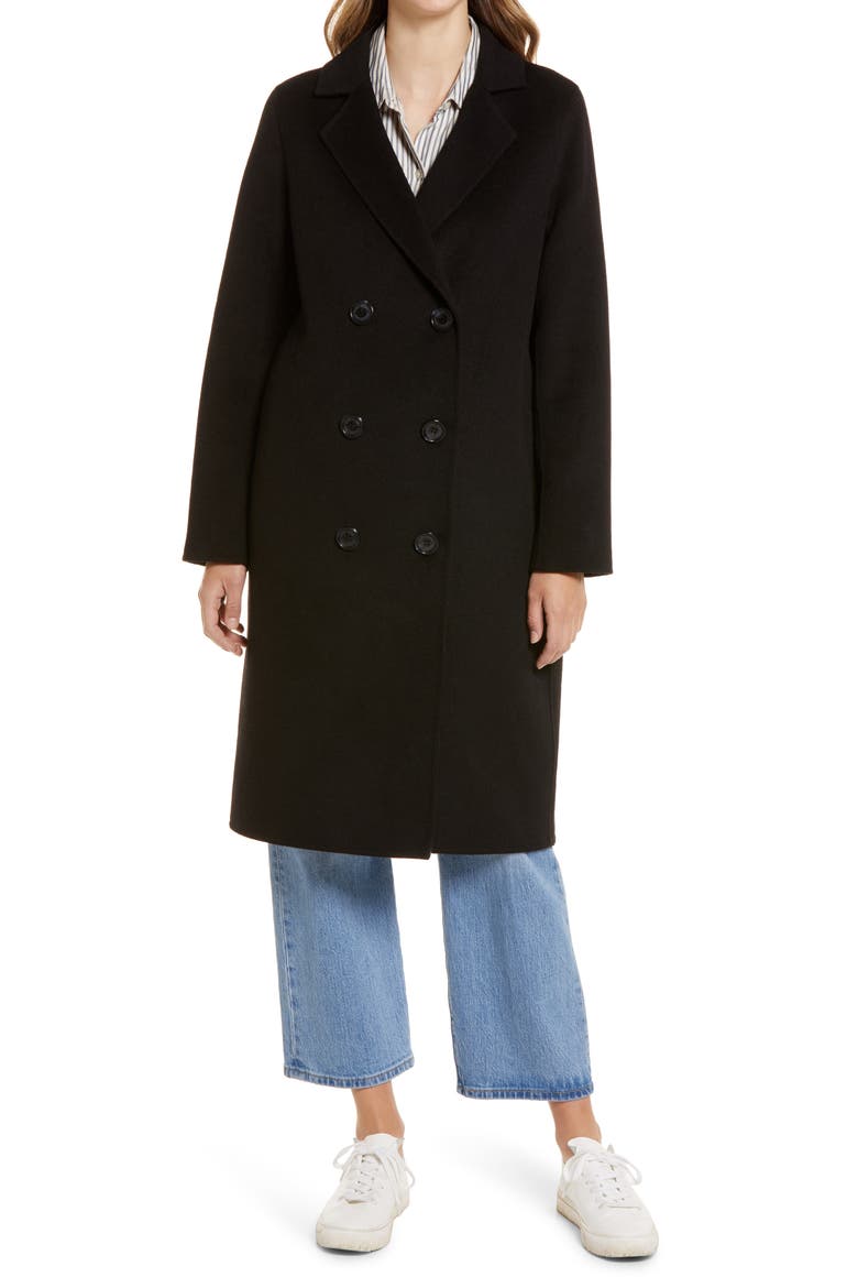 Double Breasted Wool Blend Coat, Alternate, color, BLACK