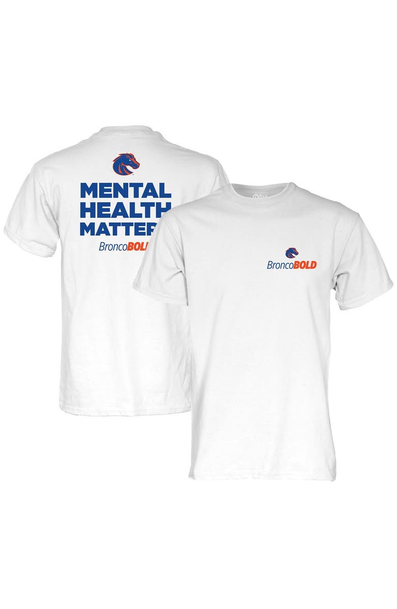 BLUE 84 Unisex Blue 84 White Boise State Broncos BroncoBold Mental Health Matters T-Shirt, Main, color, 